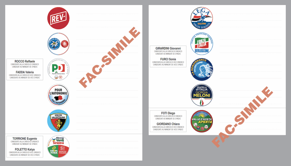 Il facsimile della scheda per le Elezioni comunali di Aosta 2025