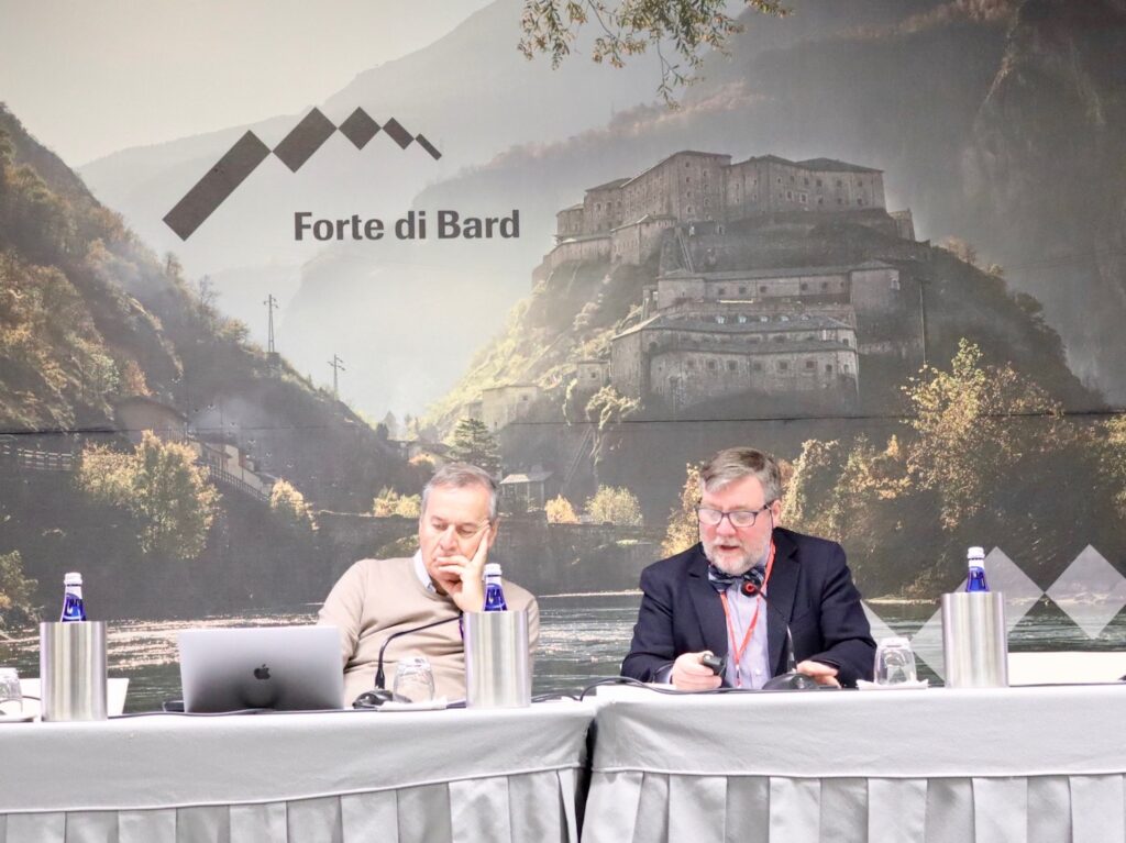 Meteolab al Forte di Bard con Roberto Louvin e Luca Mercalli da sx a dx Foto Alice Dufour