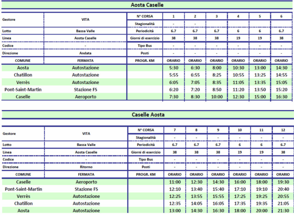 Orari servizio collegamento Caselle