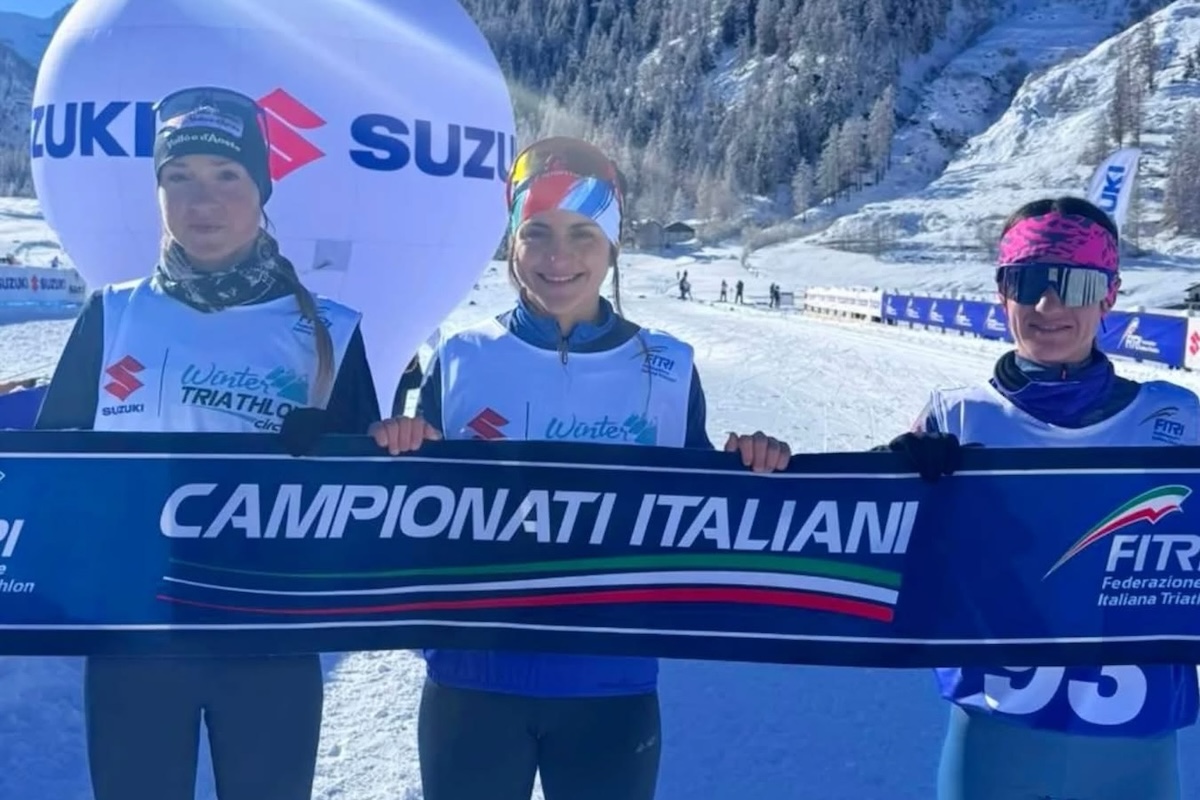 Il podio femminile al Gran Paradiso Winter Triathlon 2026 a Cogne