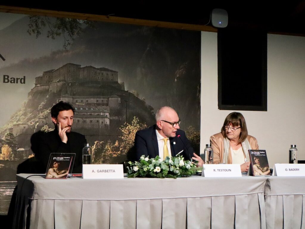 Andrea Garbetta Renzo Testolin e Ornella Badéry (da sx a dx) Ventennale Forte di Bard Foto Alice Dufour