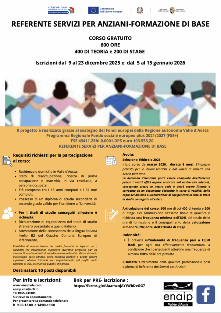 Corso Enaip Referente servizi anziani