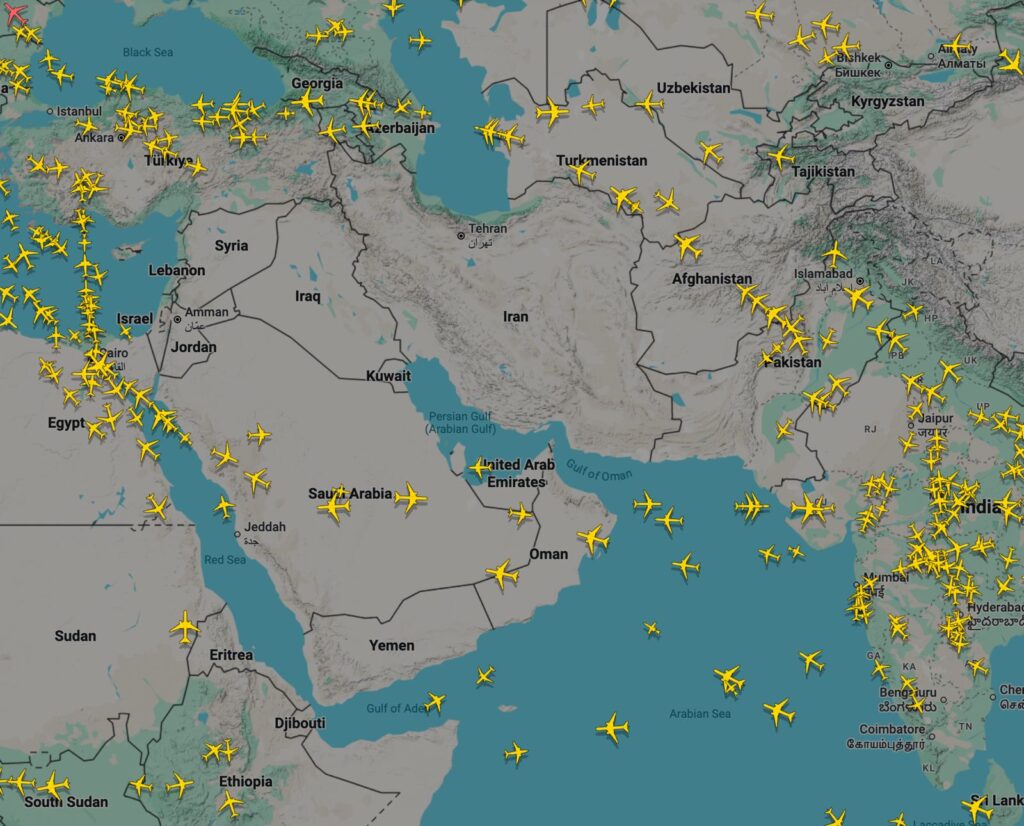 La situazione aerei da Flight Radar 24