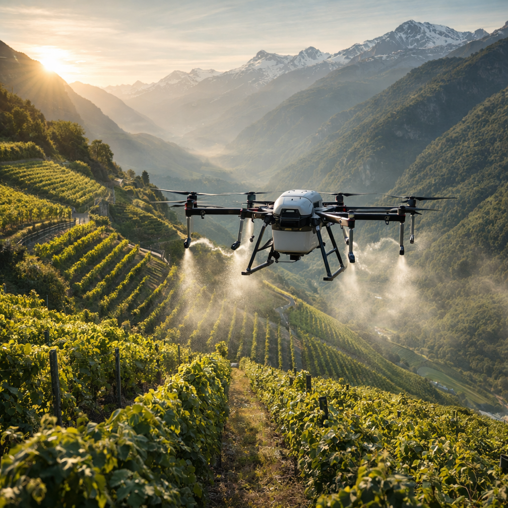 Drone sopra i vigneti alpini