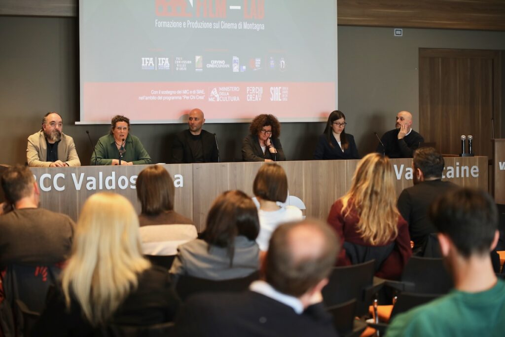 La presentazione del Mountain Film Lab. Da sx:Piercesare Stagni, Luisa Montrosset, Cristiano di Felice, Alessandra Miletto e Vanessa Patanè