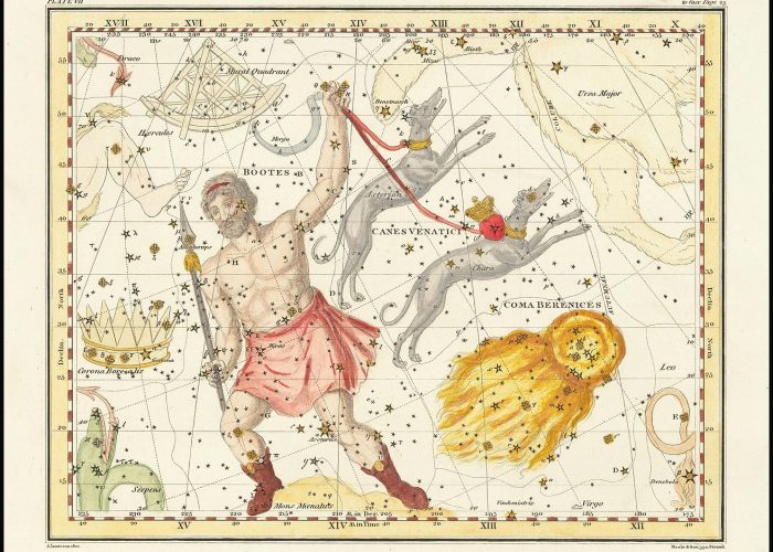 La costellazione della Chioma di Berenice (in basso a destra) nel volume A Celestial Atlas di Alexander Jamieson (1822)