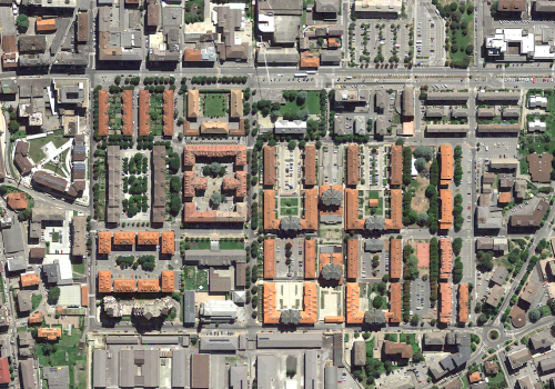 Una foto zenitale del quartiere Cogne, ad Aosta