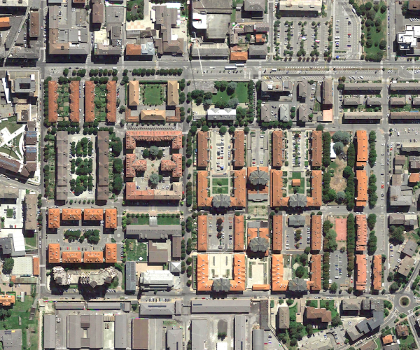 Una foto zenitale del quartiere Cogne, ad Aosta