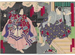 Yoshitaki Utagawa La principessa Wakana come Daijin Shiranui sfida Akisaku da Yayoi Zakura Shiranui Monogatari