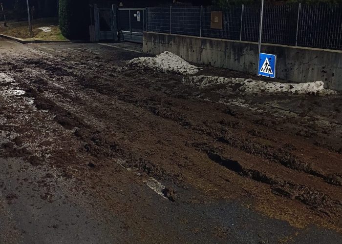 Il letame riversato accidentalmente sulla strada a Saint-Marcel