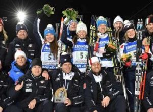 Le ragazze del biathlon bronzo ai mondiali (foto facebook Asiva)