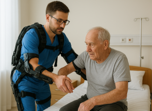 L'esoscheletro per l'assistenza sanitaria - Immagine generata con l'Intelligenza artificiale