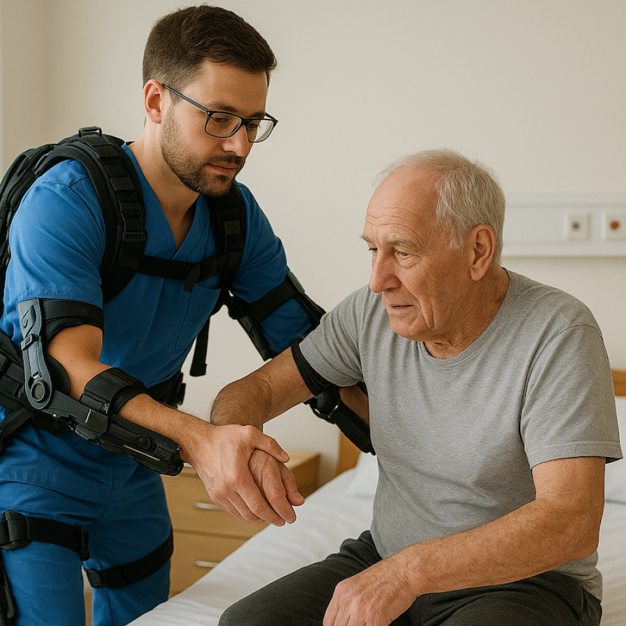 L'esoscheletro per l'assistenza sanitaria - Immagine generata con l'Intelligenza artificiale