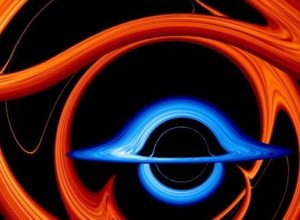 Immagine di copertina: La deformazione dello spazio-tempo dovuto alla presenza di due buchi neri supermassicci, attratti dalla reciproca gravità, distorce la visione che avremmo dei rispettivi dischi di accrescimento in orbita attorno a ciascuno dei buchi neri. Il gas incandescente e turbolento dei due diversi dischi è indicato in rosso e in blu per distinguerli. Credit: NASA’s Goddard Space Flight Center/Jeremy Schnittman e Brian P. Powell. Fonte: https://svs.gsfc.nasa.gov/13831/