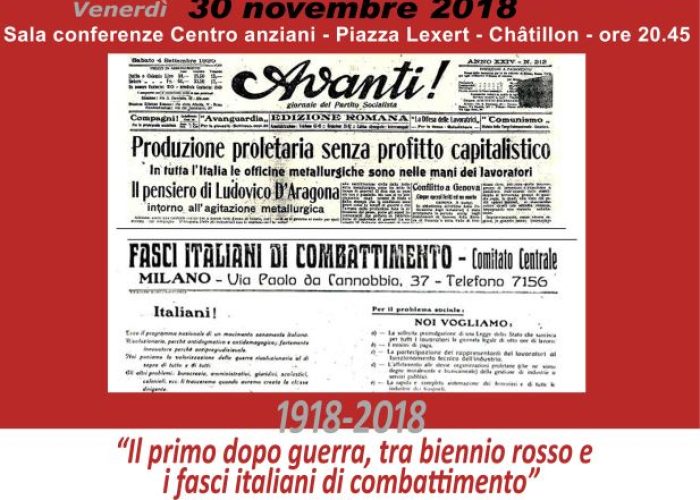 conferenza “1918-2018 il primo dopoguerra. Tra biennio rosso e fasci italiani di combattimento”.