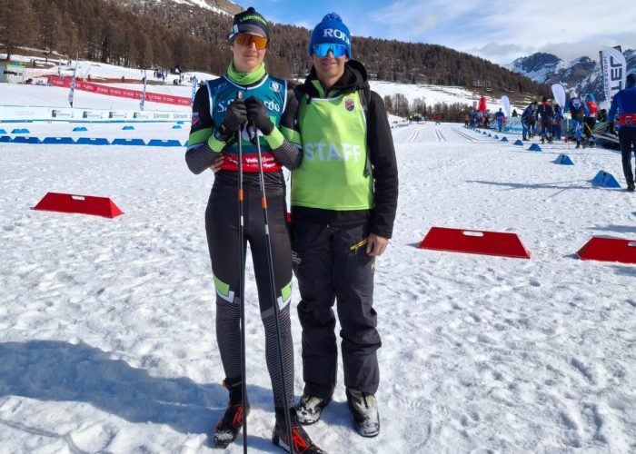 Fabrizio Lombard con uno dei suoi figli sulla pista