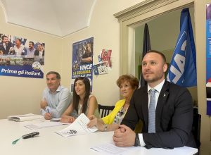 La conferenza stampa della Lega. Da sx: Togni, Spirli, Boldi e Manfrin