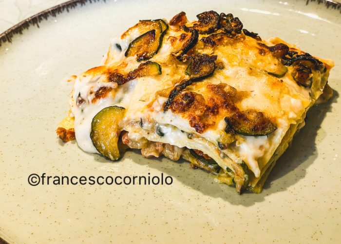 Lasagne zucchine gamberetti e pomodorini secchi