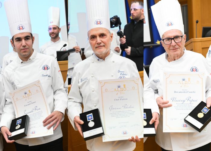 I tre cuochi valdostani premiati a Roma. Da sx: Riva, Paladini e Repaci