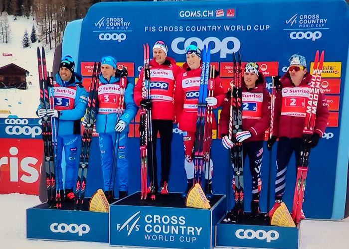 Pellegrino Barp podio team sprint Goms