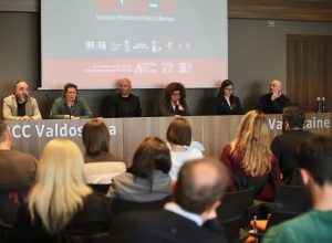 La presentazione del Mountain Film Lab. Da sx:Piercesare Stagni, Luisa Montrosset, Cristiano di Felice, Alessandra Miletto e Vanessa Patanè