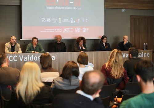 La presentazione del Mountain Film Lab. Da sx:Piercesare Stagni, Luisa Montrosset, Cristiano di Felice, Alessandra Miletto e Vanessa Patanè