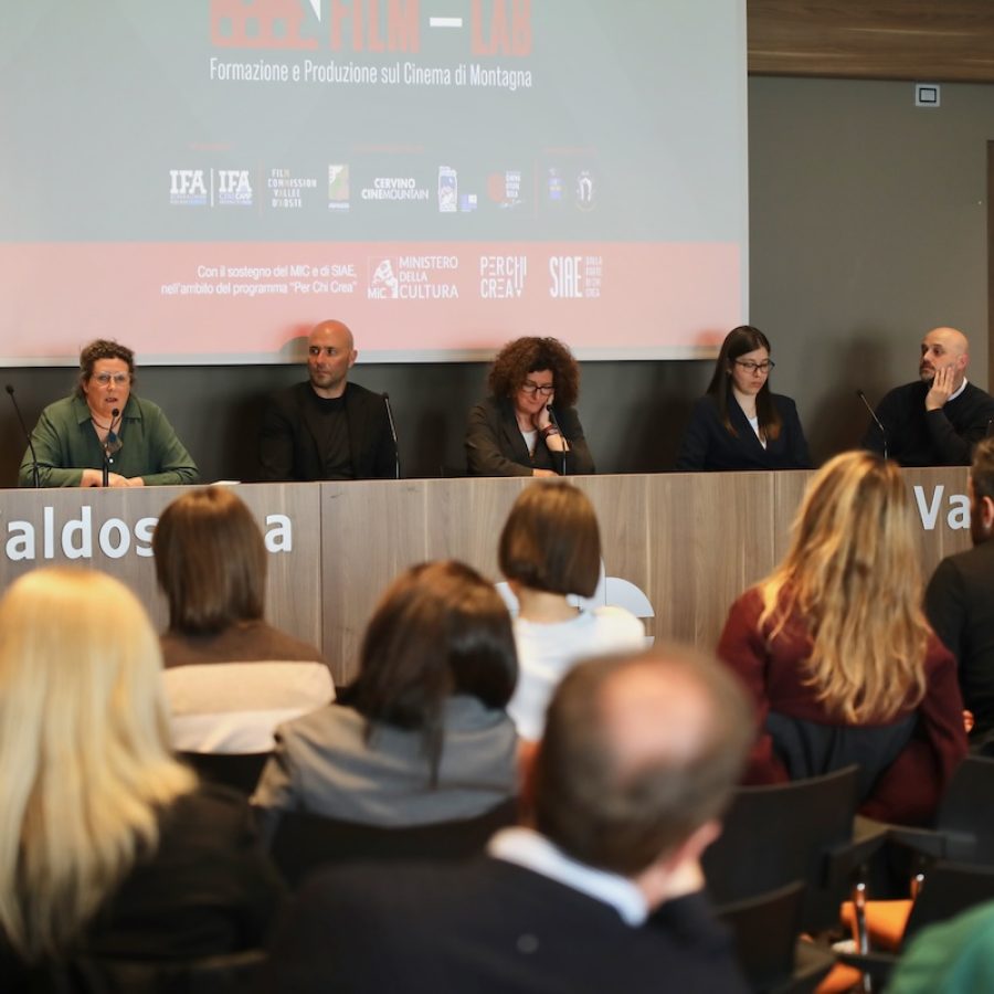 La presentazione del Mountain Film Lab. Da sx:Piercesare Stagni, Luisa Montrosset, Cristiano di Felice, Alessandra Miletto e Vanessa Patanè