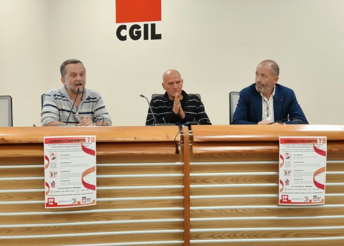 Rassegna Conosci i tuoi diritti? da sx Igor De belli della Fp Cgil Bruno Albertinelli della Federconsumatori e Domenico Falcomatà dello Spi Cgil