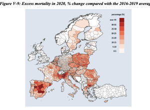 "L'eccesso di mortalità" del 2020 in rapporto alla media dei quattro anni precedenti