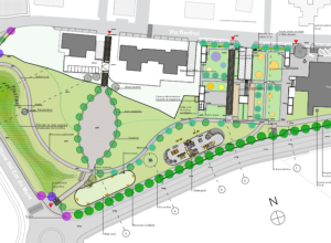 La planimetria del progetto per il parco del quartiere Dora