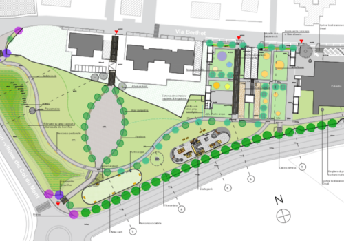 La planimetria del progetto per il parco del quartiere Dora