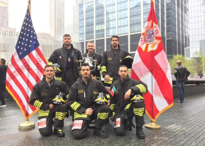 Jonathan Lentini e Luca Pison, assieme a Diego Giacché, Fabio Vauthier, Diego Tortoioli e Roberto Fosson alla New York City Memorial Stair Climb