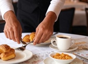 Horeca - hotel - cameriere - colazione - Immagine realizzata con l'Intelligenza artificiale Grok