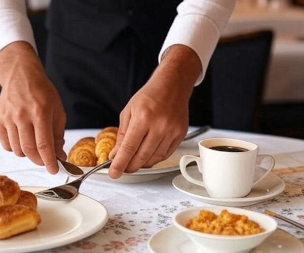 Horeca - hotel - cameriere - colazione - Immagine realizzata con l'Intelligenza artificiale Grok