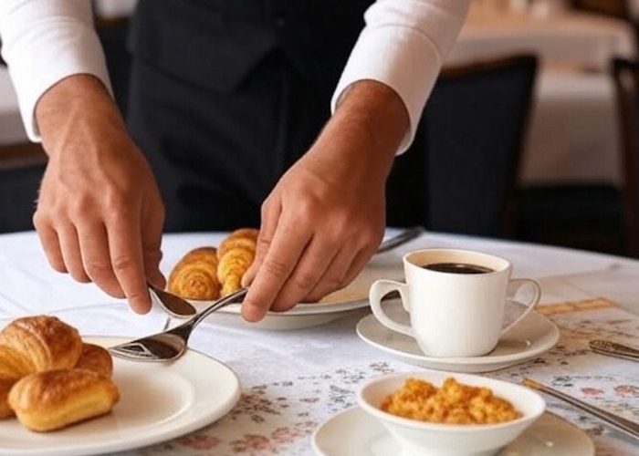 Horeca - hotel - cameriere - colazione - Immagine realizzata con l'Intelligenza artificiale Grok