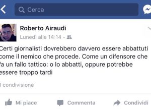 Il post di Roberto Airaudi su Facebook