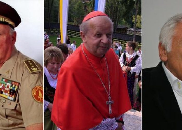 Da sin. Gino Gronchi, il Cardinale Stanislao Dziwisz e Giulio Rapetti in arte Mogol