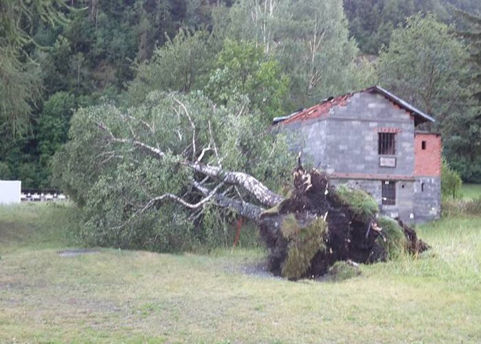 Danni causati dalla tromba d'aria a Brusson - foto da Facebook