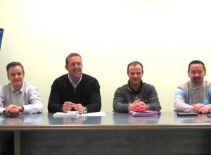 Natale Dodaro (Uil), Jean Dondeynaz (Cisl), Claudio Albertinelli (Savt) e Mauro Crétier (Uil)