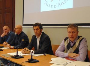 Conferenza stampa Giunta comunale - Da dx Fulvio Centoz, Marco Sorbara, Valerio Lancerotto e Carlo Marzi