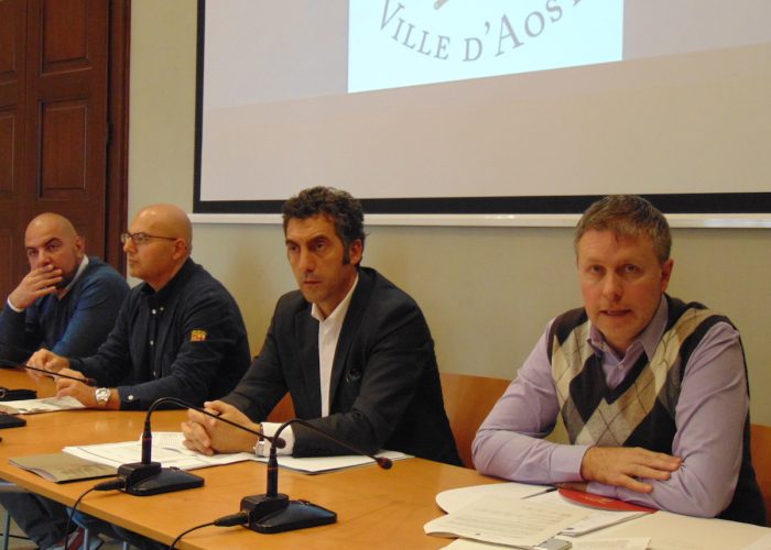 Conferenza stampa Giunta comunale - Da dx Fulvio Centoz, Marco Sorbara, Valerio Lancerotto e Carlo Marzi