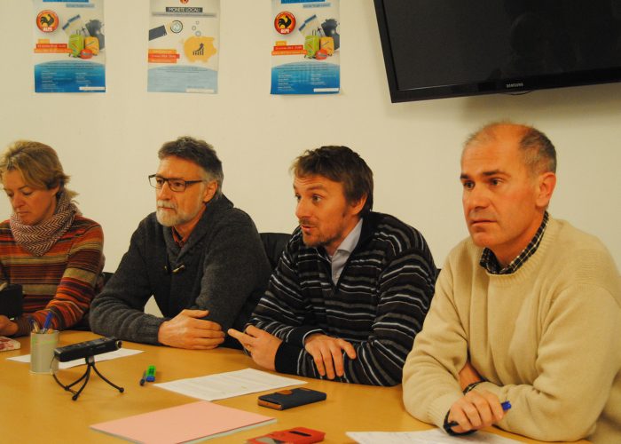 La conferenza stampa di Alpe. Da sx Lamastra, Sartore, Vallet e Chatrian