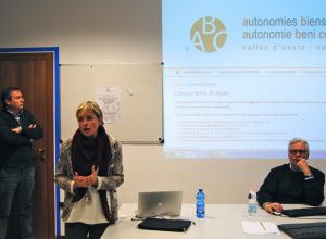 L'Associazione Autonomies Biens Communs. Da sx Roberto Louvin, Sylvie Chaussod e Mario Vietti