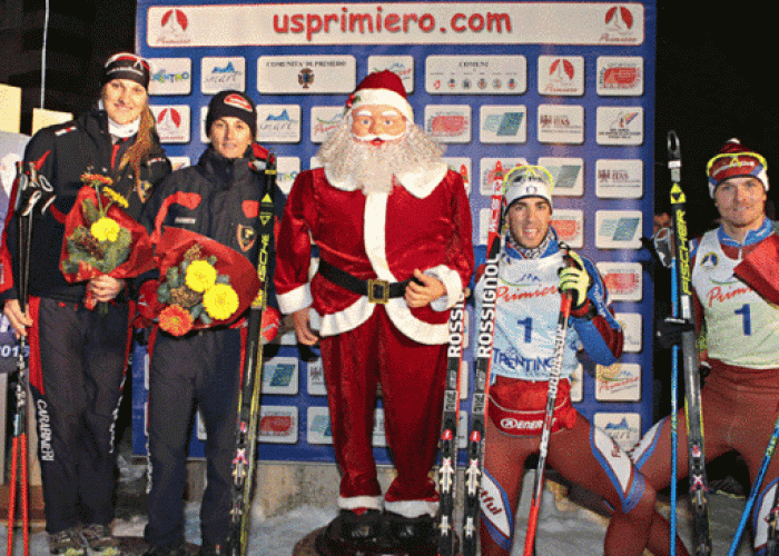 Il podio maschile e femminile della Team Sprint ai Campionati Italiani (foto fisi.org)