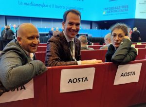 I consiglieri nazionali della Fnsi Benoît Girod, Alessandro Mano e Sara Sergi