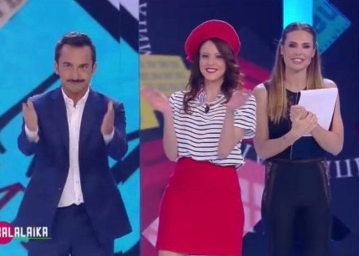 Gaelle Verthuy con Nicola Savino e Ilary Blasi a Balalaika
