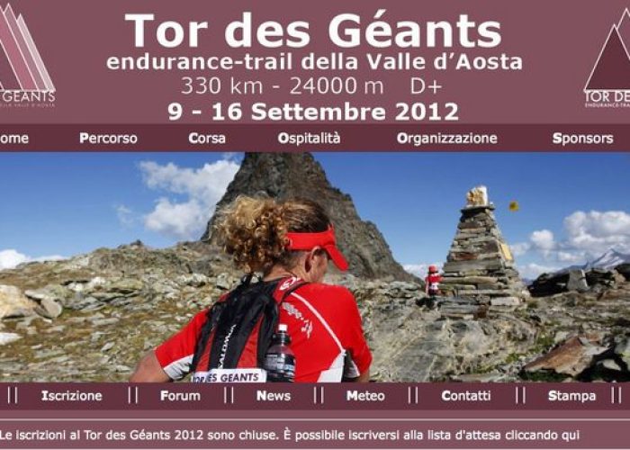 Homepage del sito Tor des Géants