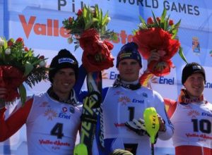 Il podio dello slalom speciale