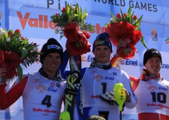 Il podio dello slalom speciale
