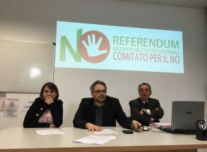 Da sx Valeria Fadda, Luca Scacchi e Domenico Palmas - comitato per il no alla riforma